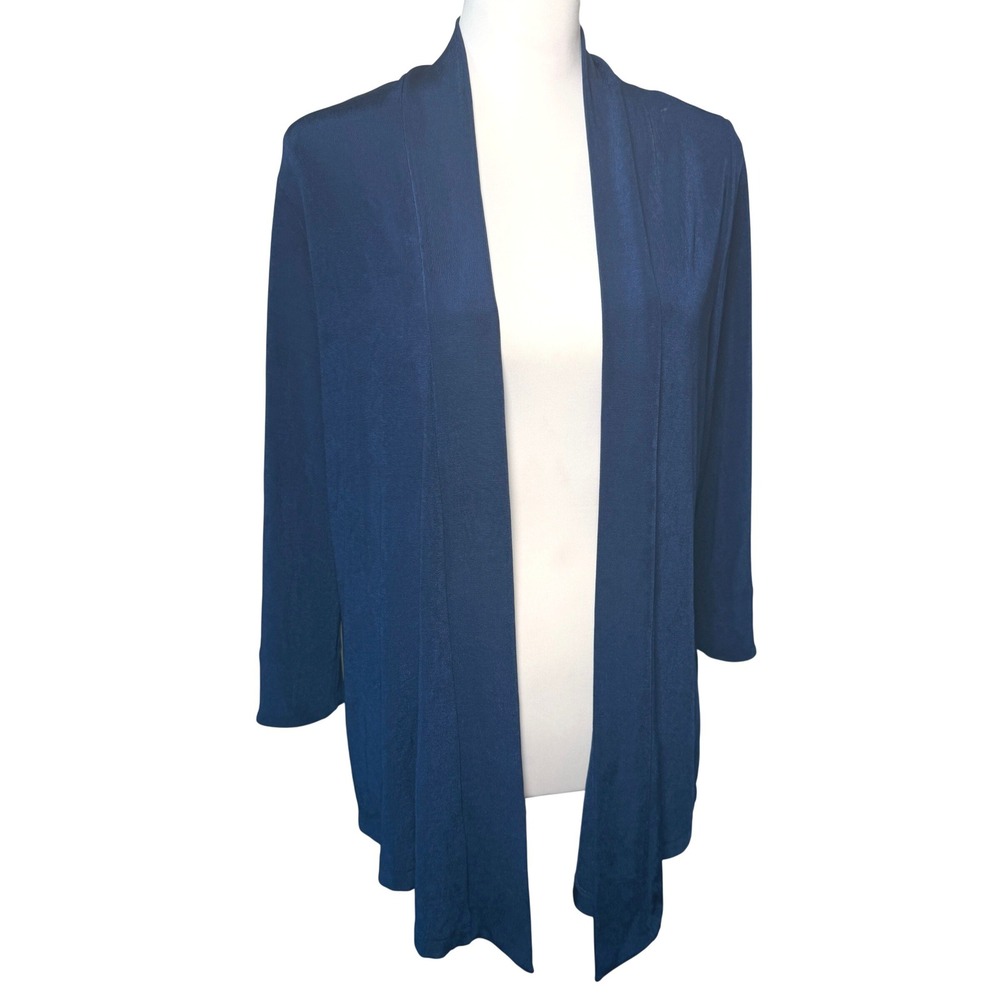 Chicos‎ Travelers Sz 1 (M) Blue Open Front Cardigan Jacket Lagenlook Career Chic
